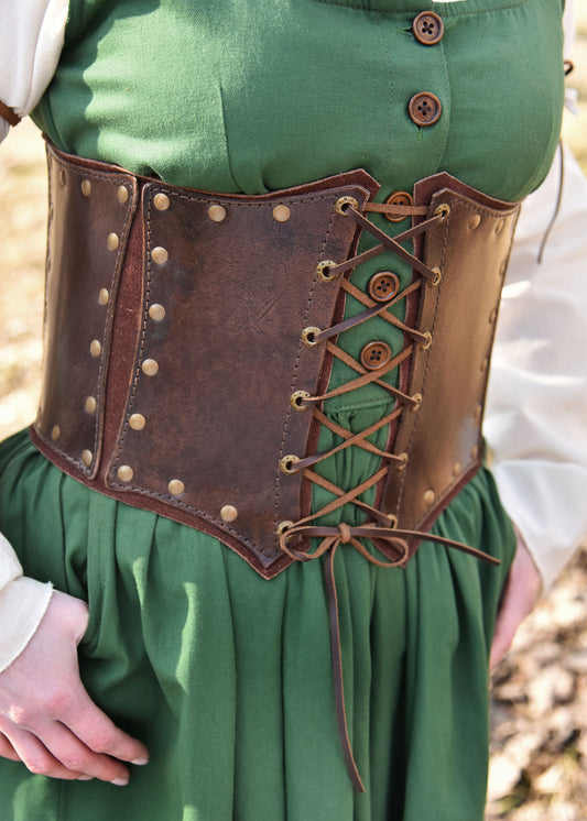 Ledercorsage aus Büffelleder – Unterbrust-Stil mit Wildlederfutter Braun