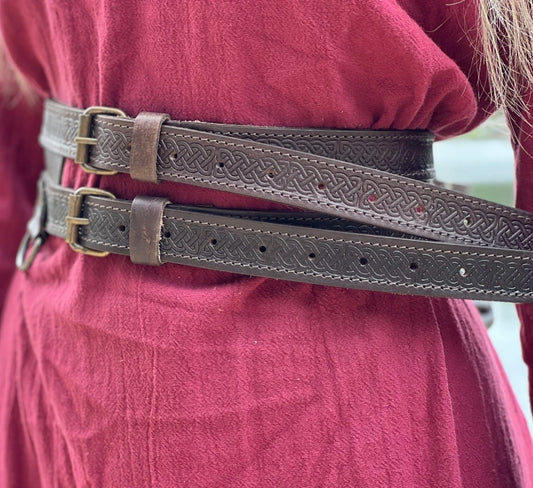 Wikinger Leder Doppelgürtel – Dunkelbraun