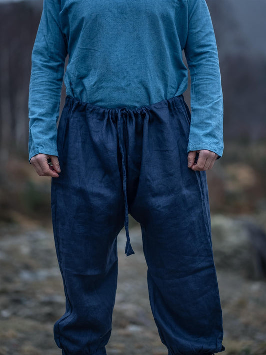 Mittelalter Leinenhose im Wikinger Stil für Reenactment Blau