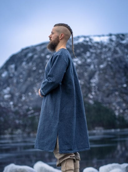 Wikinger Tunika mit Urnes-Stil Handstickerei, Graublau