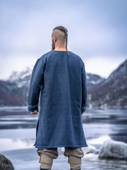 Wikinger Tunika mit Urnes-Stil Handstickerei, Graublau